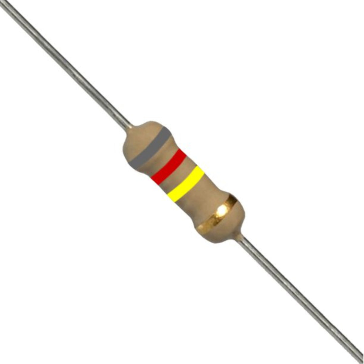 Resistenza a strato di carbone 820 K Ohm 1/4W con terminali assiali per montaggio PTH su circuito stampato