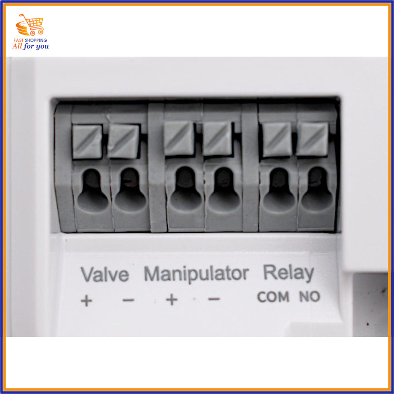 Dettaglio connessioni del rilevatore gas: morsetti per uscita relè COM NO e valvola di controllo.