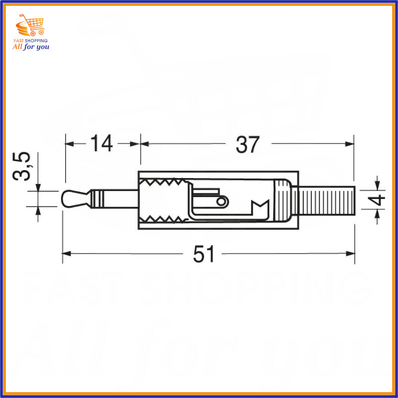 Schema tecnico con le dimensioni precise di una spina jack audio stereo da 3.5mm.