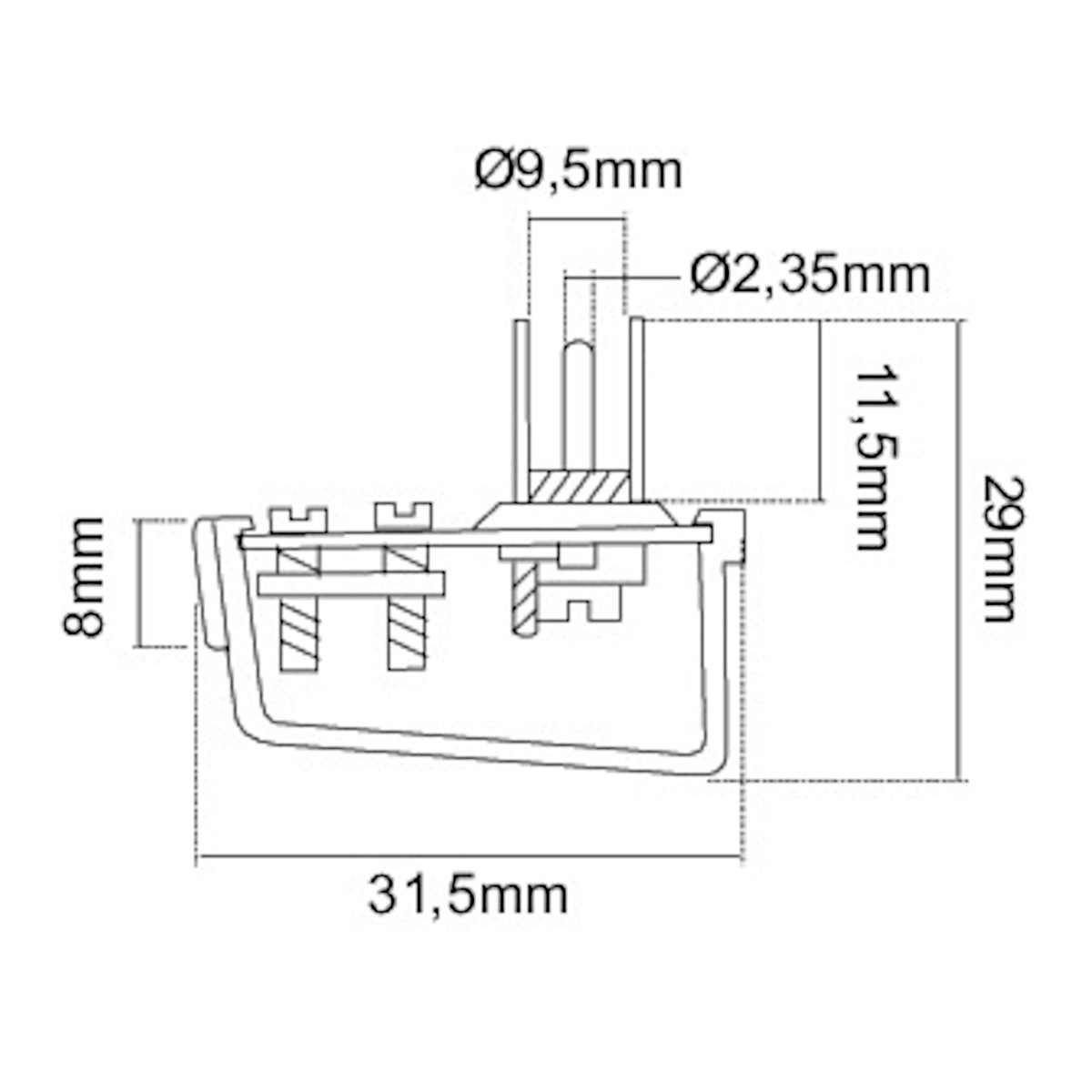 Schema tecnico con quote e dimensioni d'ingombro della spina coassiale TV angolare da 75 Ohm