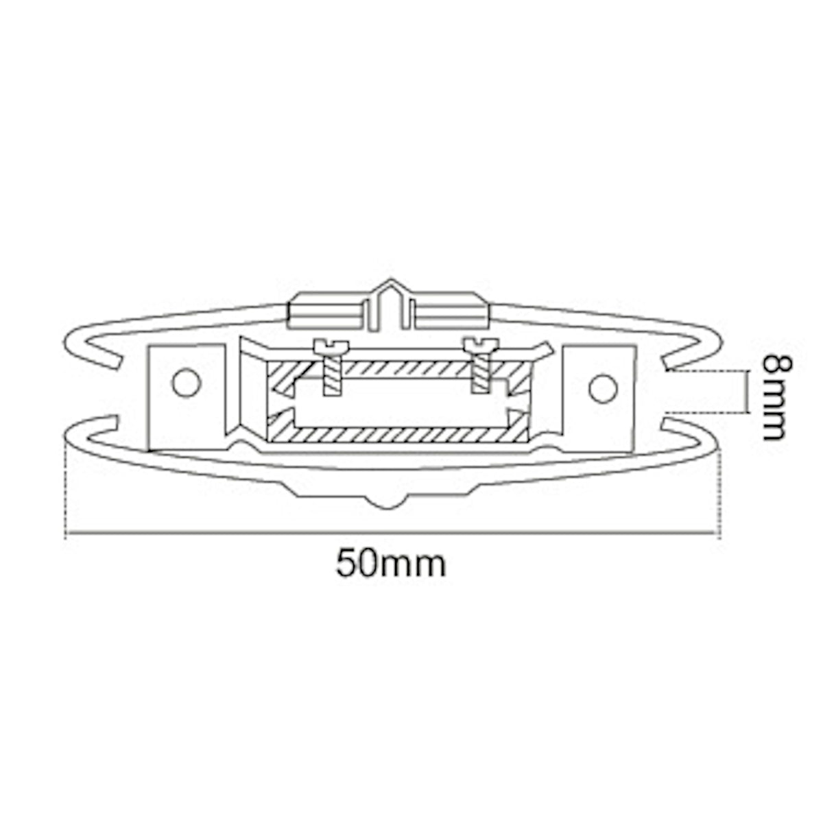 Schema tecnico con quote e dimensioni d'ingombro del giunto coassiale schermato per antenna TV da esterno