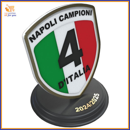 Soprammobile Scudetto Napoli con base tonda in legno nero