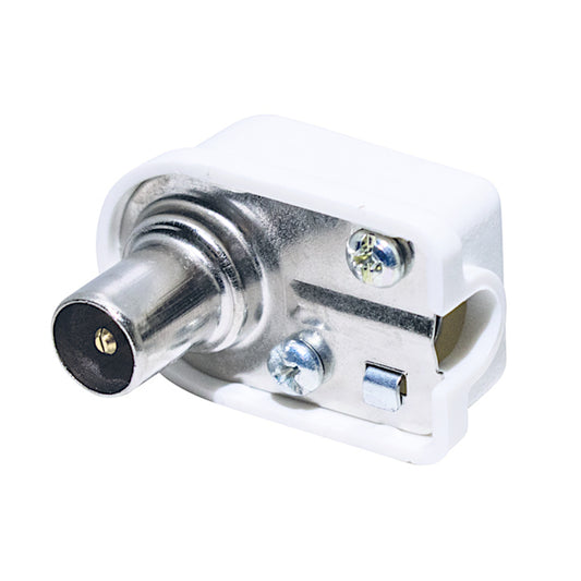 Spina coassiale TV 75 Ohm da 9,5 mm angolare volante bianca Made in Italy per antenne e decoder