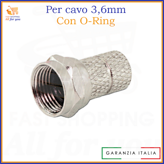 Connettore F maschio per cavo coassiale 3,6 mm con O-Ring ad avvitare
