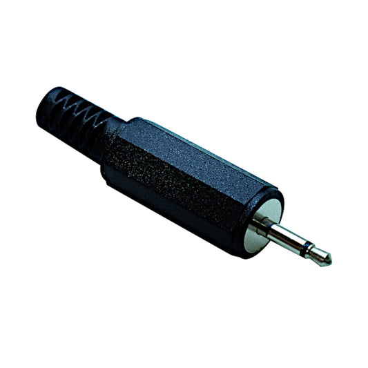 Spina jack audio mono 2.5mm volante con corpo in metallo, cappuccio in plastica e guidacavo integrato