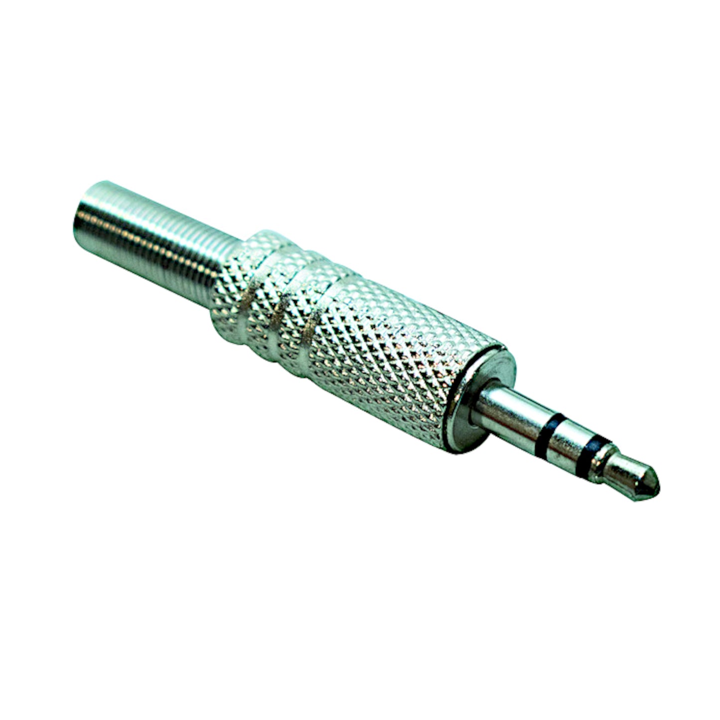 Spina jack audio stereo 3.5mm maschio in ottone nichelato con guidacavo integrato, ideale per la creazione e riparazione di cavi per cuffie, smartphone e PC.