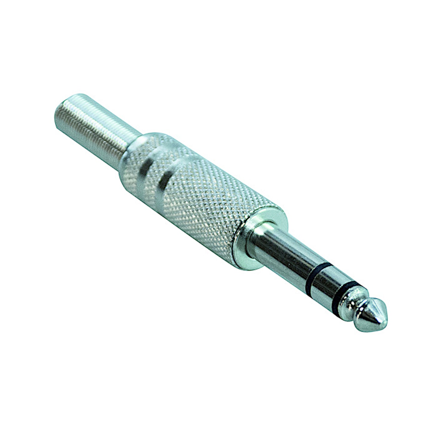 Spina jack audio stereo 6.3mm maschio volante interamente in metallo con guidacavo integrato, ideale per strumenti musicali, mixer e apparecchiature audio professionali.