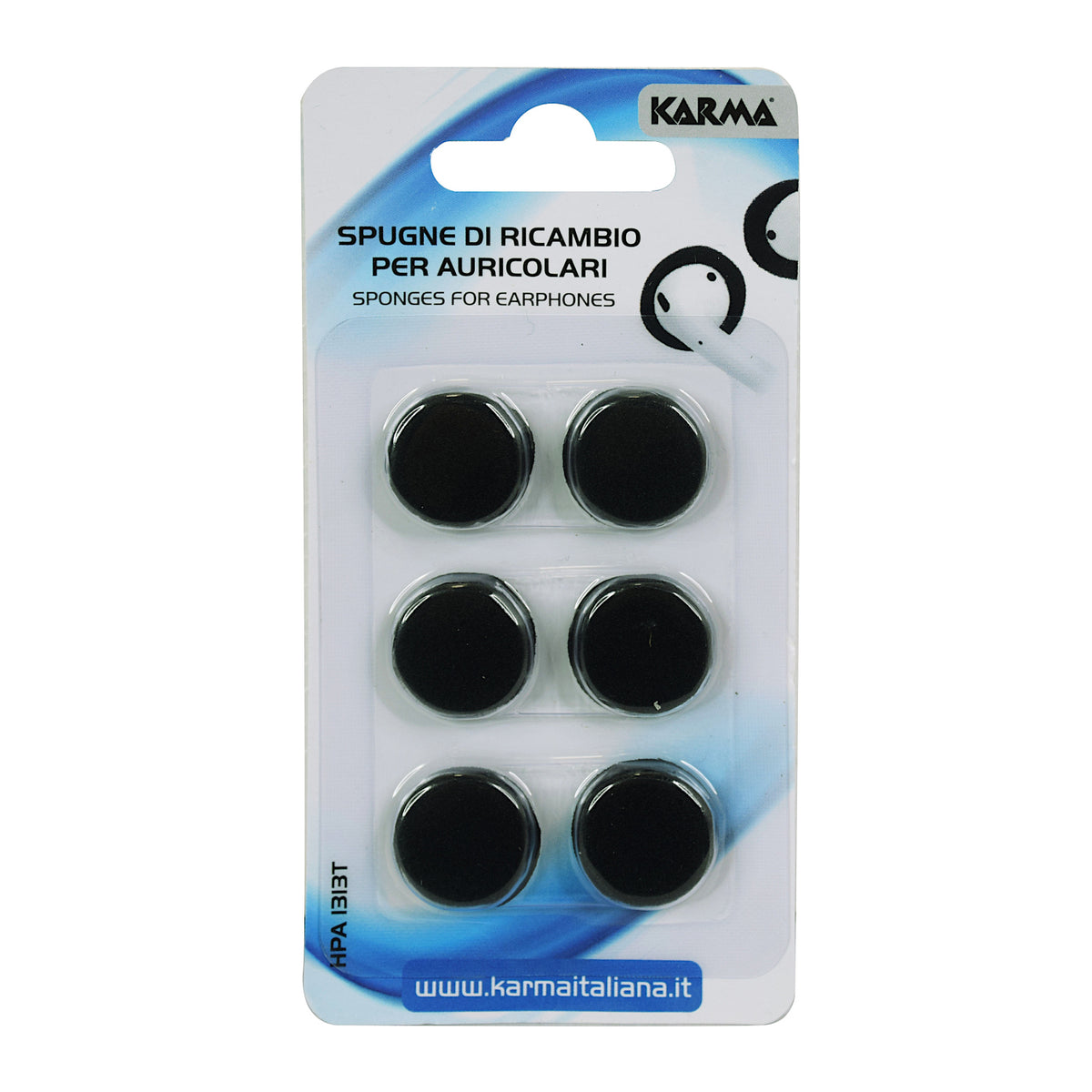 Confezione blister da 6 spugne di ricambio nere per auricolari Karma diametro 18mm HPA 1313T