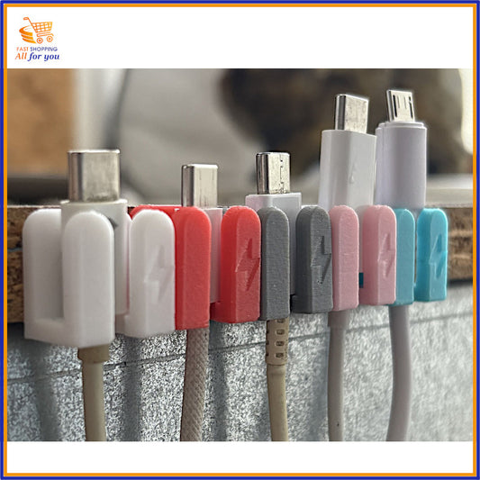 Supporto fermacavo da scrivania in PETG colorato, fissaggio con biadesivo o vite, ideale per cavi di ricarica USB