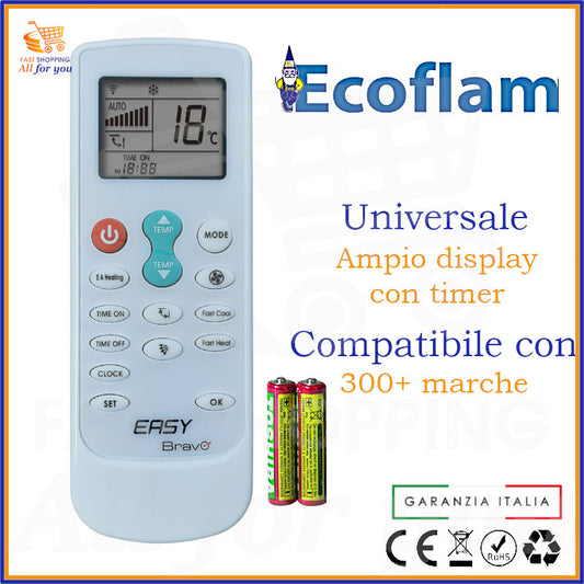 Telecomando Universale Bravo Easy compatibile con Condizionatori Ecoflam Clima, display acceso