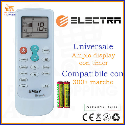 Telecomando Universale Bravo Easy compatibile con Condizionatori Electra, display acceso