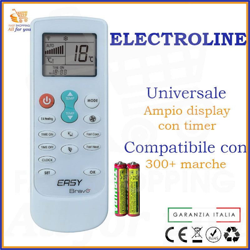 Telecomando Universale Bravo Easy compatibile con Condizionatori Electroline, display acceso