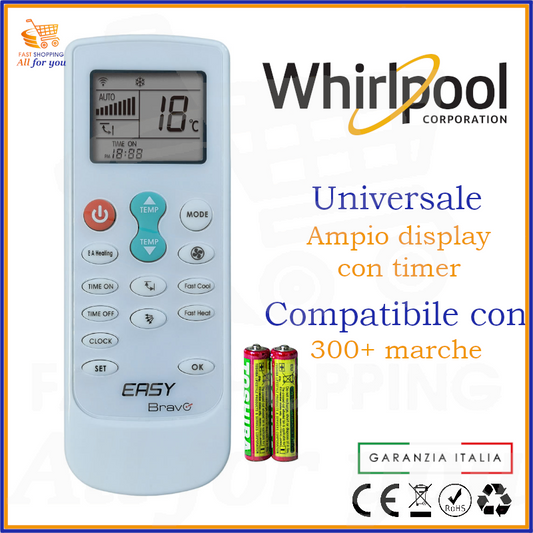 Telecomando Universale Bravo Easy compatibile con Condizionatori Whirlpool, display acceso