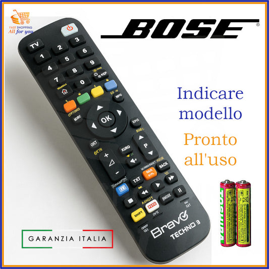 Telecomando Bravo Techno 3 programmato per dispositivi audio Bose, pronto all’uso con pile incluse