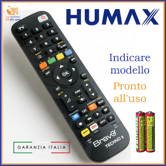 Telecomando Bravo Techno 3 programmato per decoder e TV SAT Humax, pronto all’uso con pile incluse