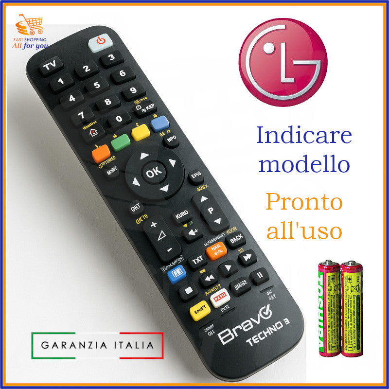 Telecomando Bravo Techno 3 programmato per televisori LG, pronto all’uso e con pile incluse