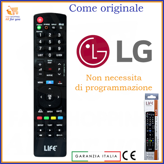 Telecomando sostitutivo nero preprogrammato per TV LG, compatibile con modelli LCD, LED e Plasma, non necessita di programmazione.