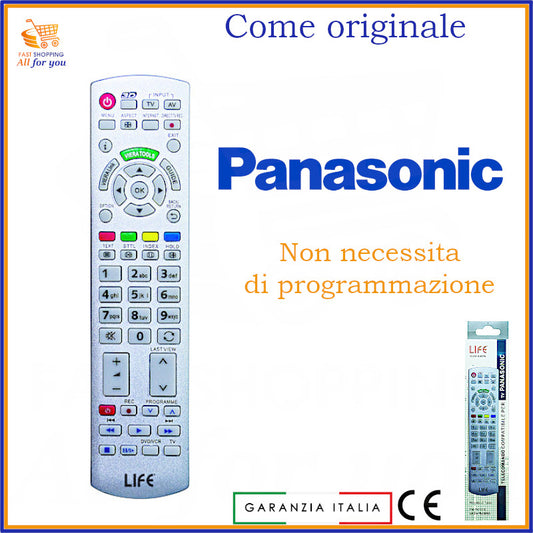 Telecomando sostitutivo grigio preprogrammato per TV Panasonic, compatibile con modelli LCD, LED e Plasma, non necessita di programmazione.