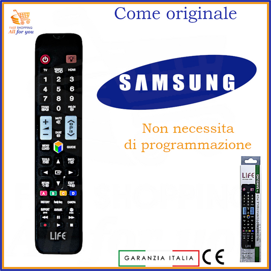 Telecomando sostitutivo nero preprogrammato per TV Samsung, compatibile con modelli LCD, LED e Plasma, non necessita di programmazione.