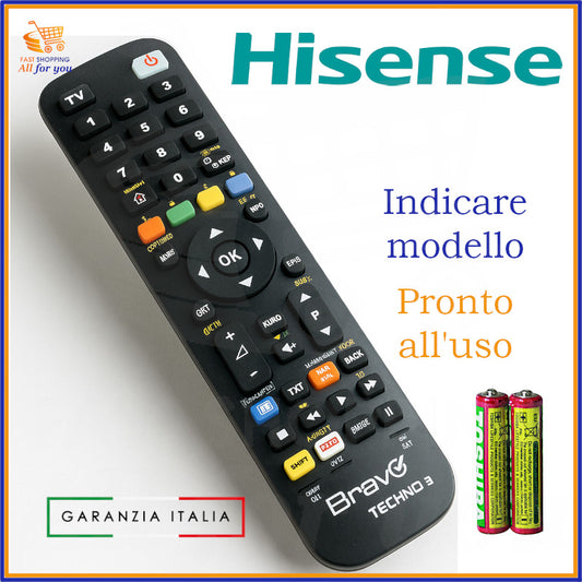 Telecomando Bravo Techno 3 compatibile con TV Hisense, programmato e pronto all’uso