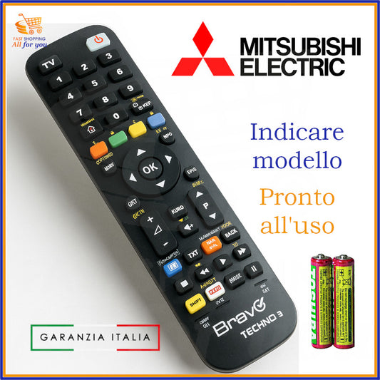 Telecomando Bravo Techno 3 compatibile con dispositivi Mitsubishi: TV, DVD, VCR, Hi-Fi, alimentatori, programmabile e pronto all’uso