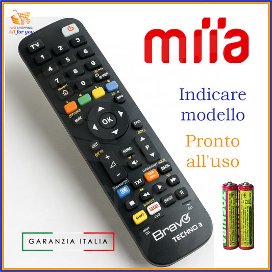 Telecomando universale Bravo Techno 3 compatibile TV Miia, programmato e pronto all’uso