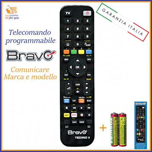 Telecomando universale BRAVO TECHNO 3 nero programmabile da PC per TV, DVD, VCR, DTT, SKY, SAT con 3 banchi di memoria.