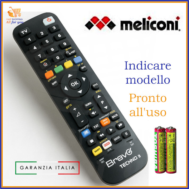 Telecomando universale Bravo Techno 3 compatibile con TV Meliconi – pronto all’uso