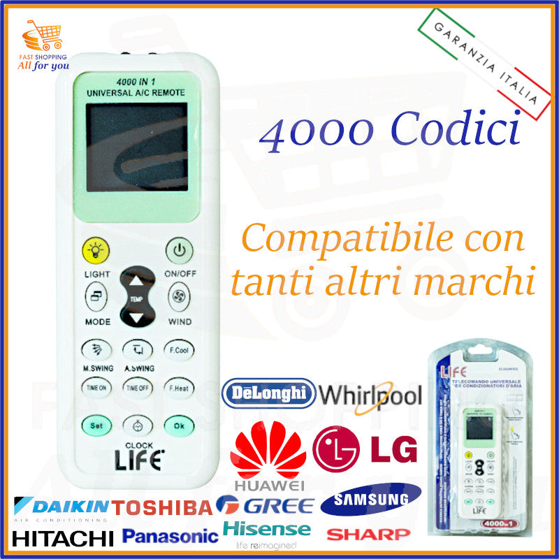 Telecomando universale bianco per condizionatori 4000 in 1 compatibile con Daikin, LG, Samsung, Gree e molti altri marchi.