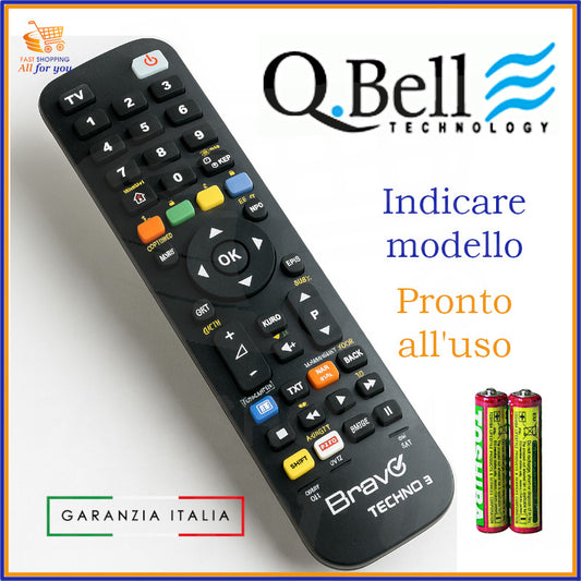 Telecomando universale Bravo Techno 3 compatibile con TV Q.Bell, già pronto all’uso e con batterie incluse