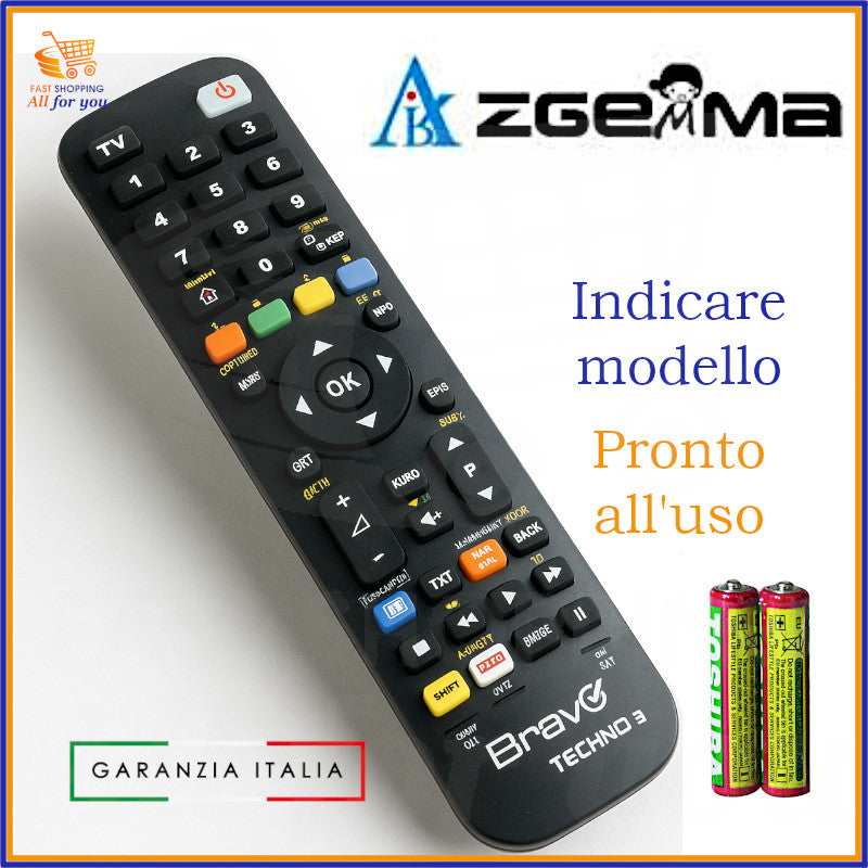 Telecomando universale Bravo Techno 3 compatibile con decoder Zgemma, pronto all’uso con batterie incluse