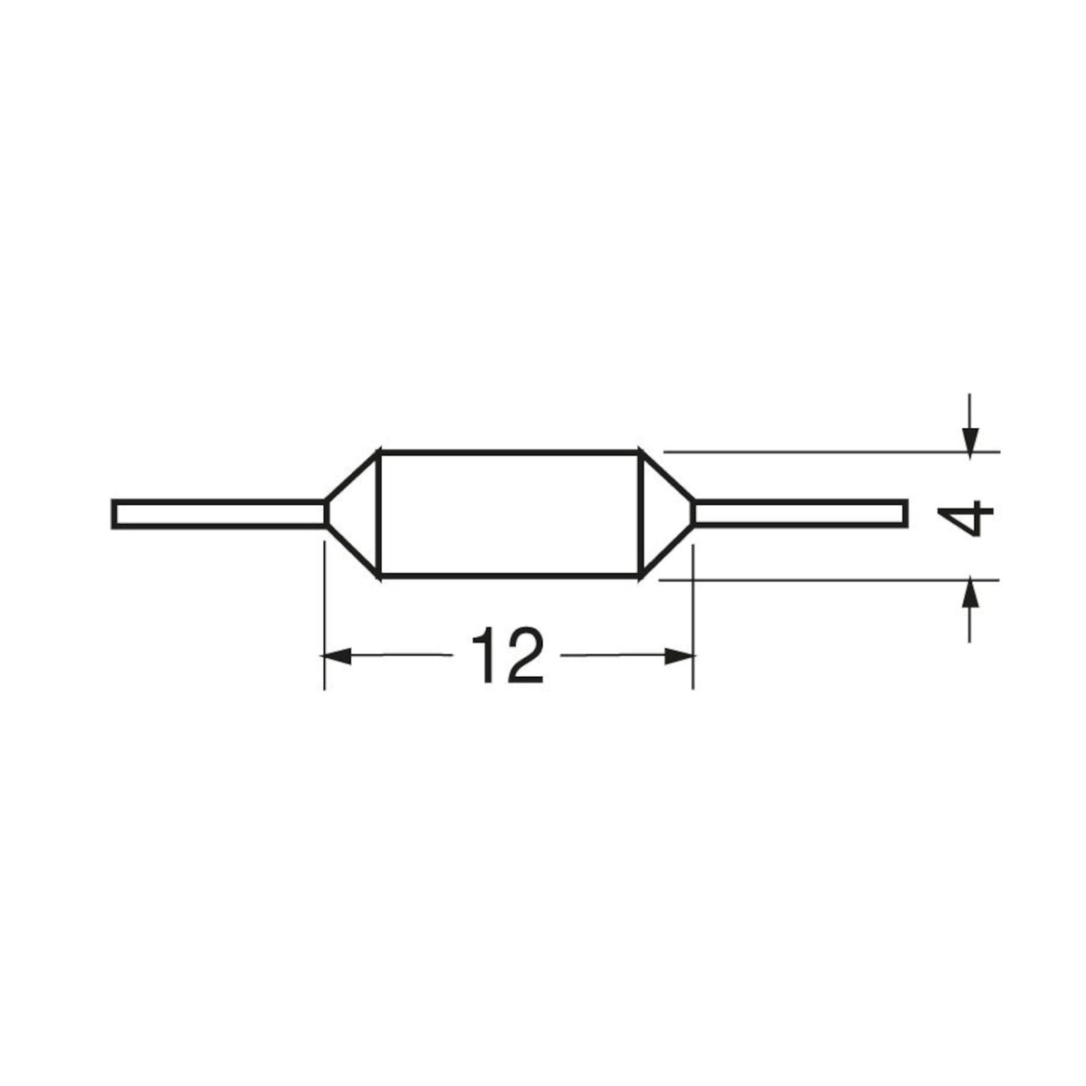 Schema tecnico quotato con dimensioni diametro 4 e lunghezza 12 mm per termofusibile assiale 152 gradi