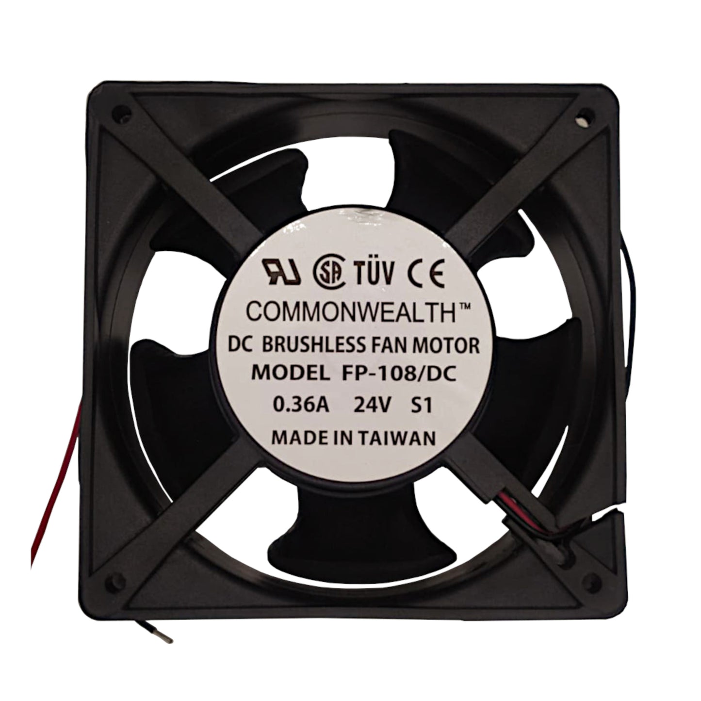 Ventilatore assiale di raffreddamento 120x120x38 mm a 24V DC su bronzine con portata d'aria di 105 CFM e telaio in ferro, ideale per elettrodomestici, UPS e apparecchiature elettroniche.