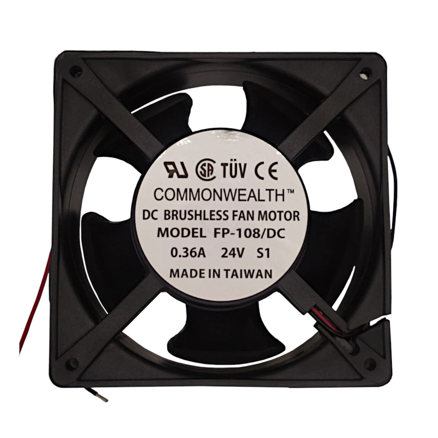 Ventilatore assiale di raffreddamento 120x120x38 mm a 24V DC su bronzine con portata d'aria di 105 CFM e telaio in ferro, ideale per elettrodomestici, UPS e apparecchiature elettroniche.