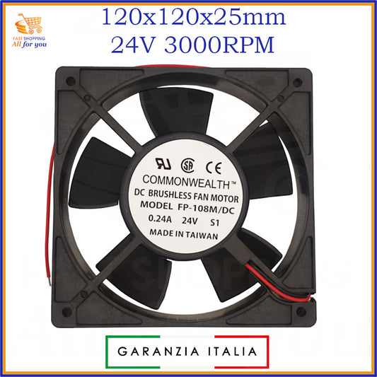 Ventola di raffreddamento assiale da 120x120x25.4mm, alimentata a 24V con 3000RPM, ideale per computer e server.
