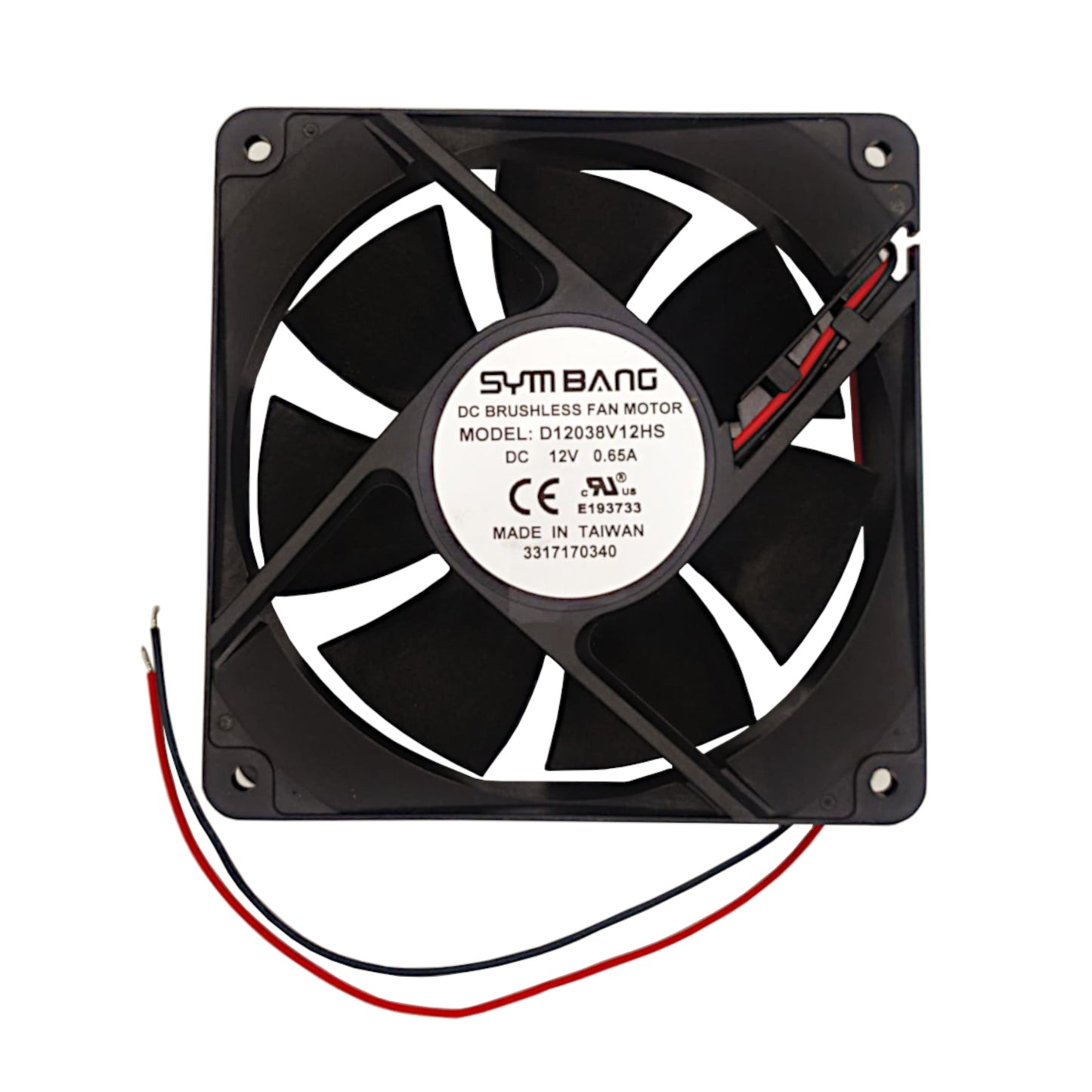 Ventola assiale di raffreddamento 120x120x38 mm a 12V DC su bronzine con portata d'aria di 105 CFM, ideale per case di PC, UPS e apparecchiature elettroniche.