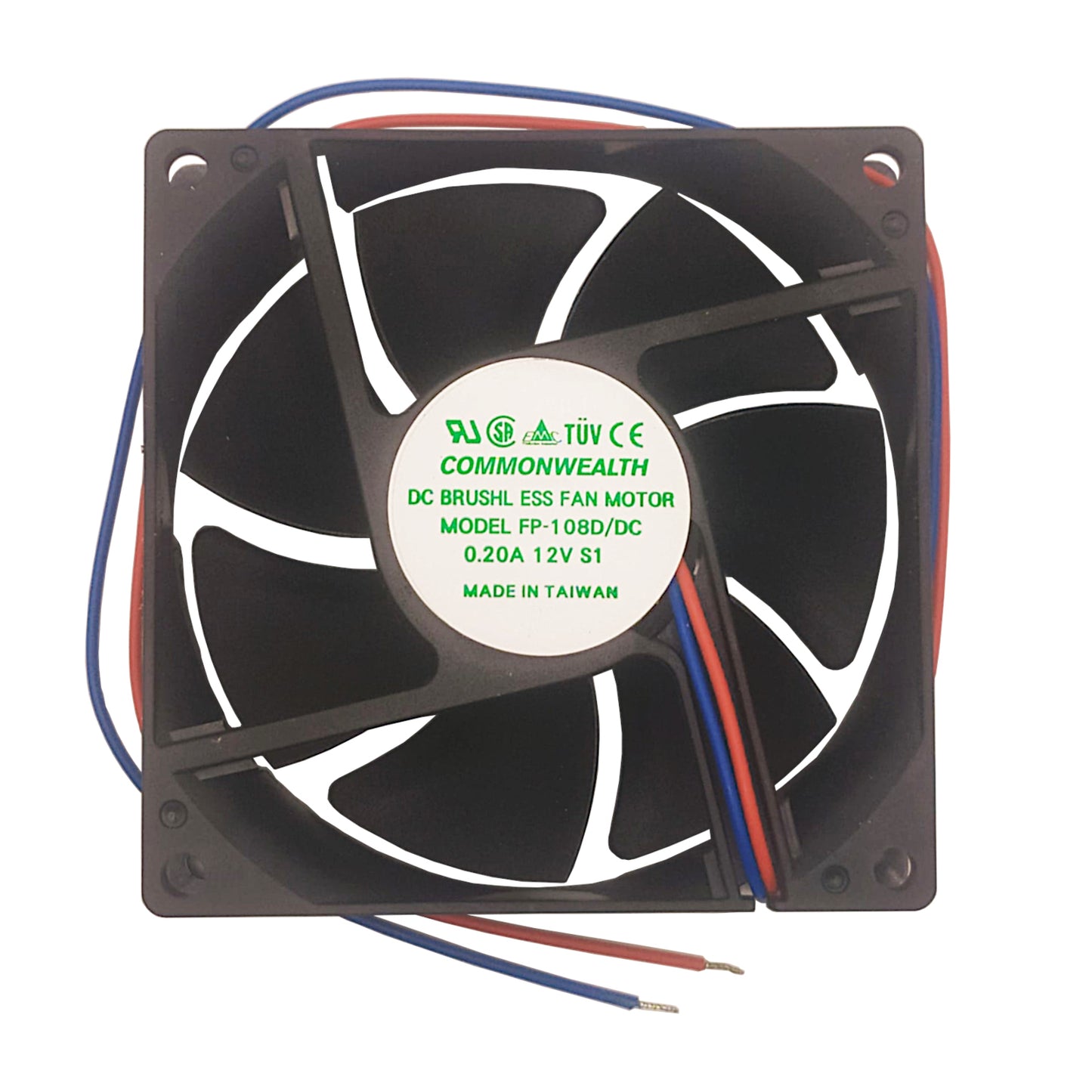 Ventola assiale su bronzine 80x80x25 mm a 12V DC con portata d'aria di 40 CFM e connessione a 2 pin, ideale per case di PC e schede elettroniche.