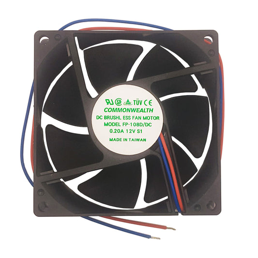Ventola assiale su bronzine 80x80x25 mm a 12V DC con portata d'aria di 40 CFM e connessione a 2 pin, ideale per case di PC e schede elettroniche.